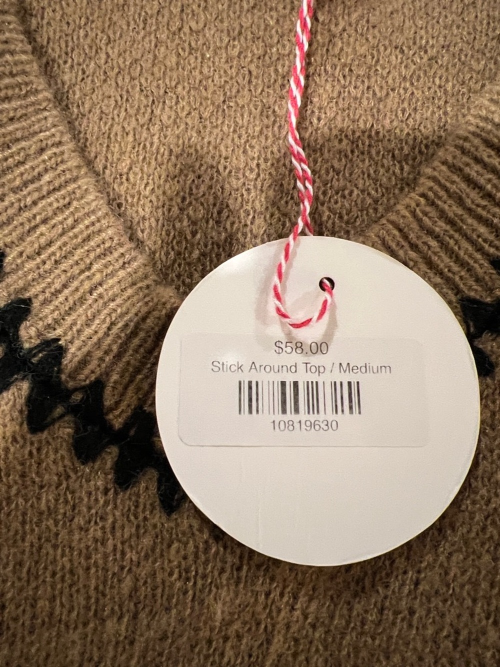 NWT Umgee Brown V-Neck Short Sleeve Sweater with Black Zigzag Trim - Picture 3 of 4